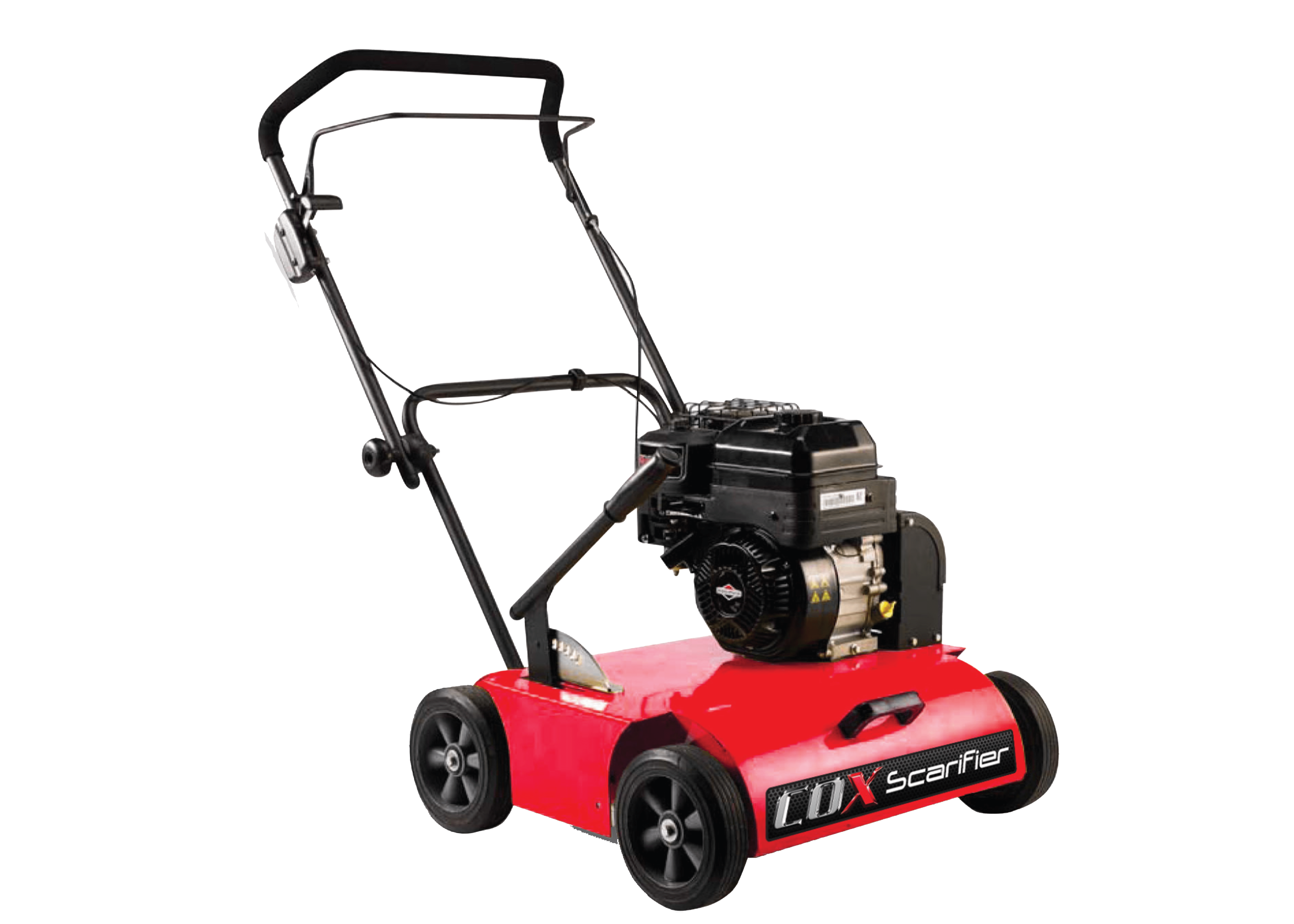 Scarifier with sturdy metal blades designed for lawn aeration and dethatching, improving soil health and promoting strong grass growth.